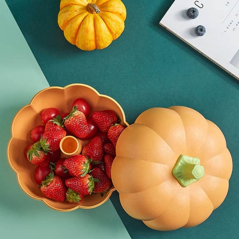 Smart-Cute Pumpkin Serving Tray With Lid Detachable Pumpkin Shape Snack Box Halloween Snack Tray Halloween Pumpkin Candy Box