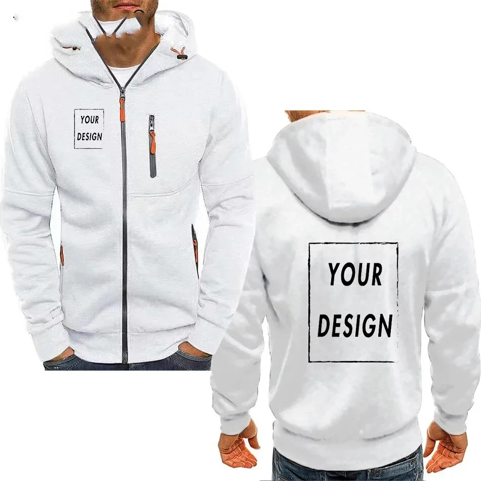 Giacca da uomo con cerniera con cappuccio e tasche, testo immagine logo personalizzato, streetwear sportivo casual, maglione cardigan in lana da uomo, moda
