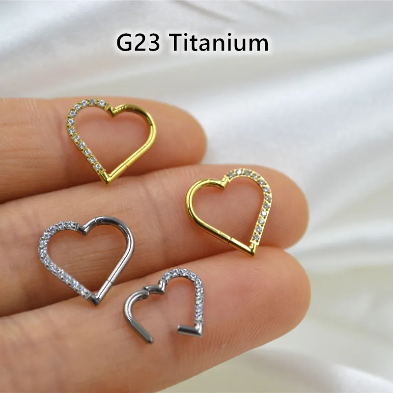 1PC Piercing Nose Rings Hinged G23 Titanium CZ Nose Septum Clicker Helix Daith Conch Earrings Piercing Body Jewelry Wholesale