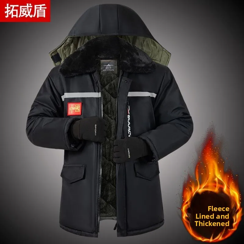

Утепленная зимняя хлопковая куртка средней длины, водонепроницаемая, ветрозащитная, камуфляжная, морозостойкая, рабочая одежда