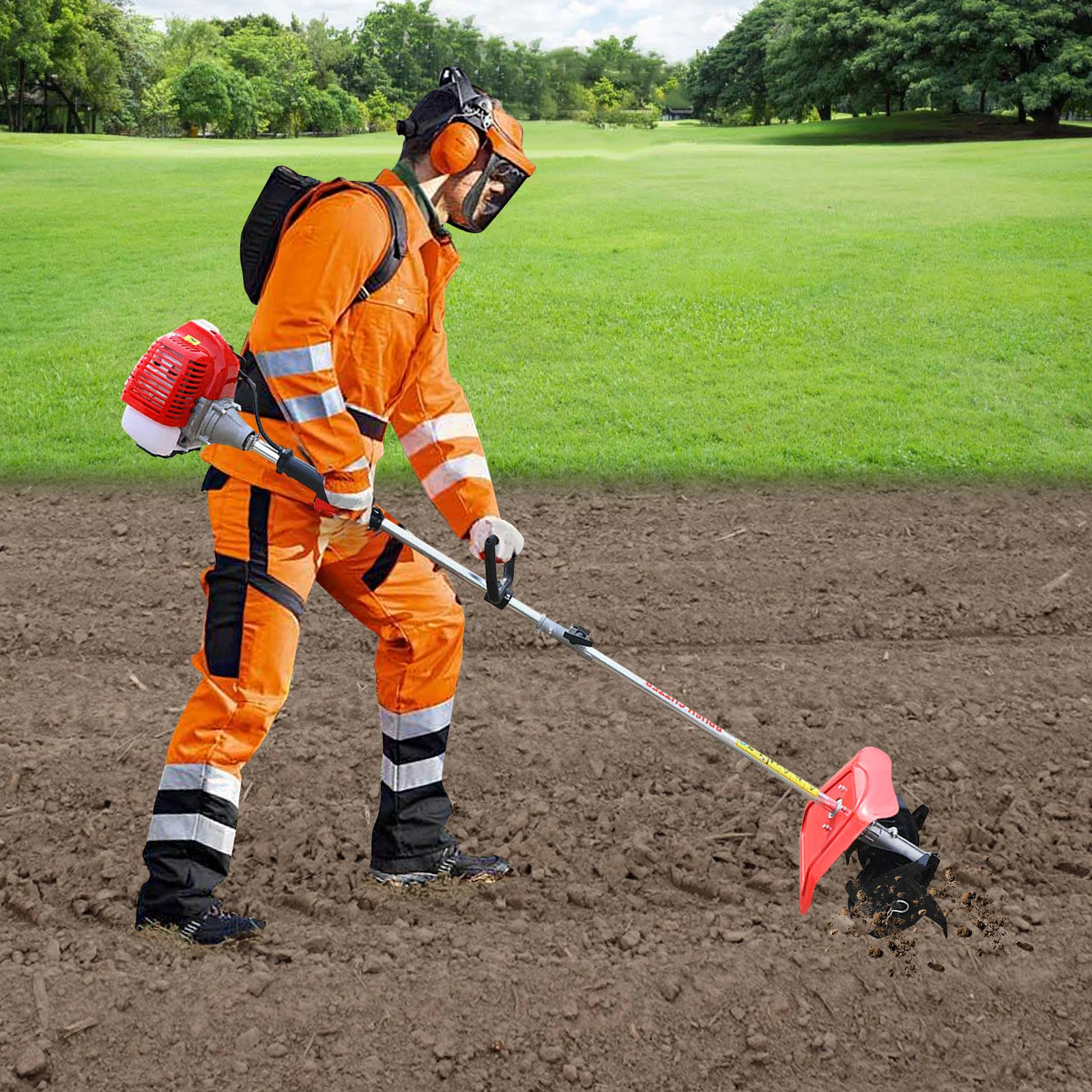 

51.7cc Gas Tiller Cultivator, 1.45kW 2-Stroke Engine, Shoulder Strap & Fender, Lightweight for Garden, Farm, Soil Loosening