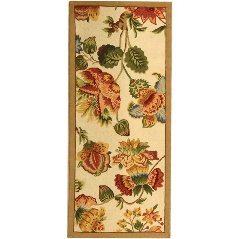 Area Rug -Hand-Hooked French Country Wool, Ideal for High Traffic Areas in Living Room, Bedroom