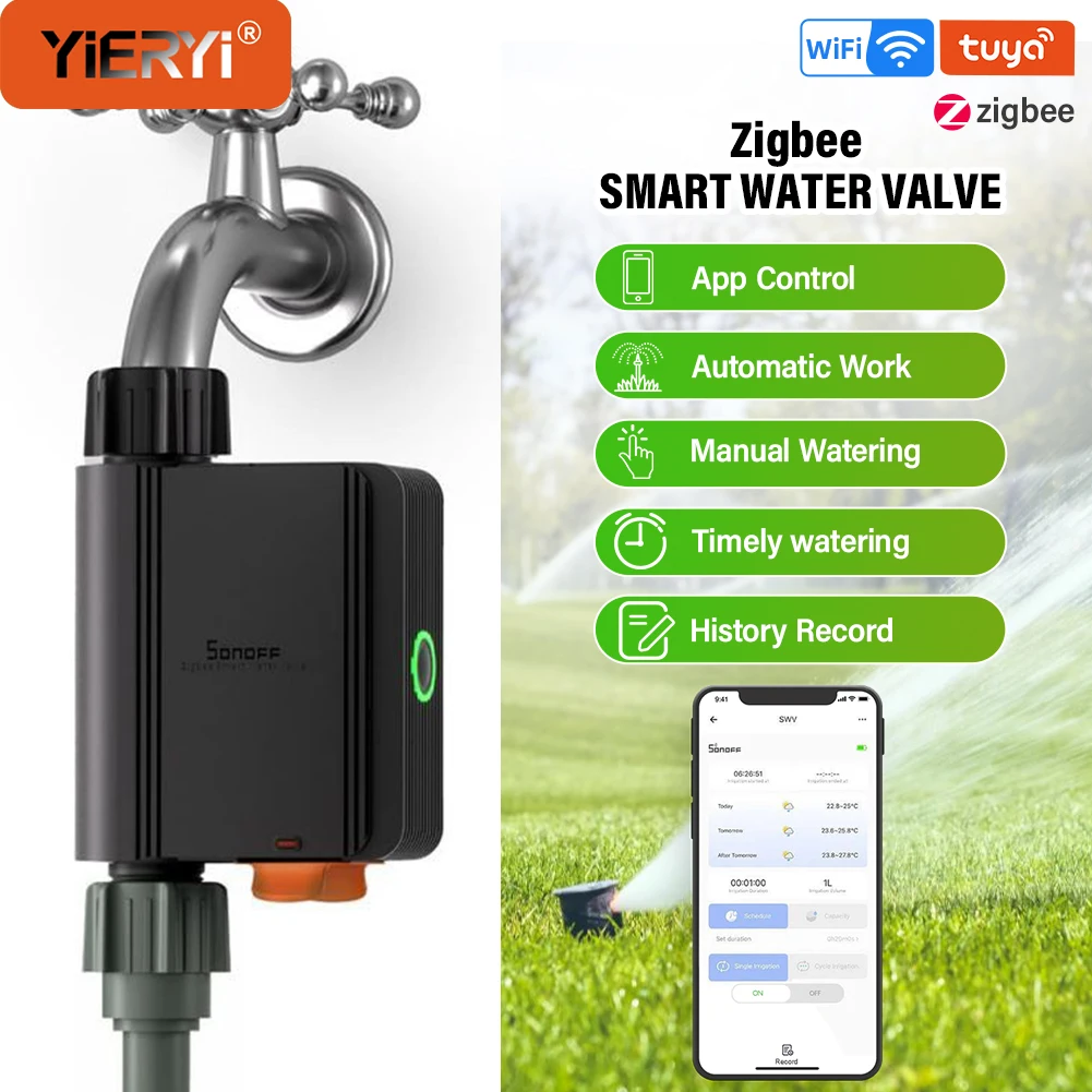 SWV Zigbee 3.0 Smart Water Valve Automatic Irrigation Timer IP55 Waterproof Outdoor Garden Sprinkler Controller with Alexa Googl