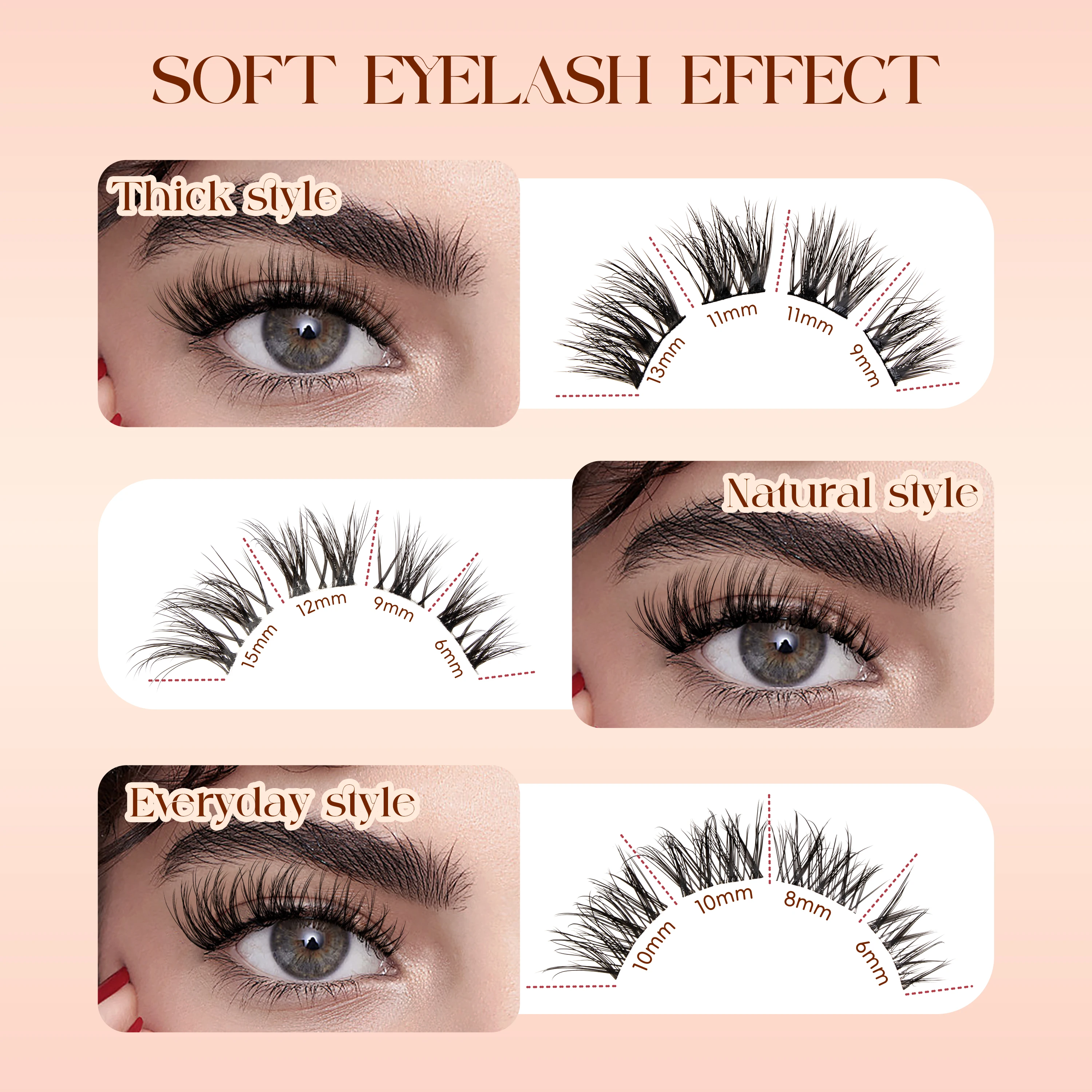 กลุ่ม Lashe ขนตาปลอมธรรมชาตินุ่มและง่าย String Segmented Eyelashes ง่ายสําหรับผู้เริ่มต้นประหยัดเวลาในการแต่งหน้า