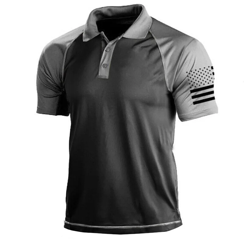 2023 Cross Border Hot Selling Men's Outdoor Us Flag Tactical Sports Polo Collar Polo Shirt
