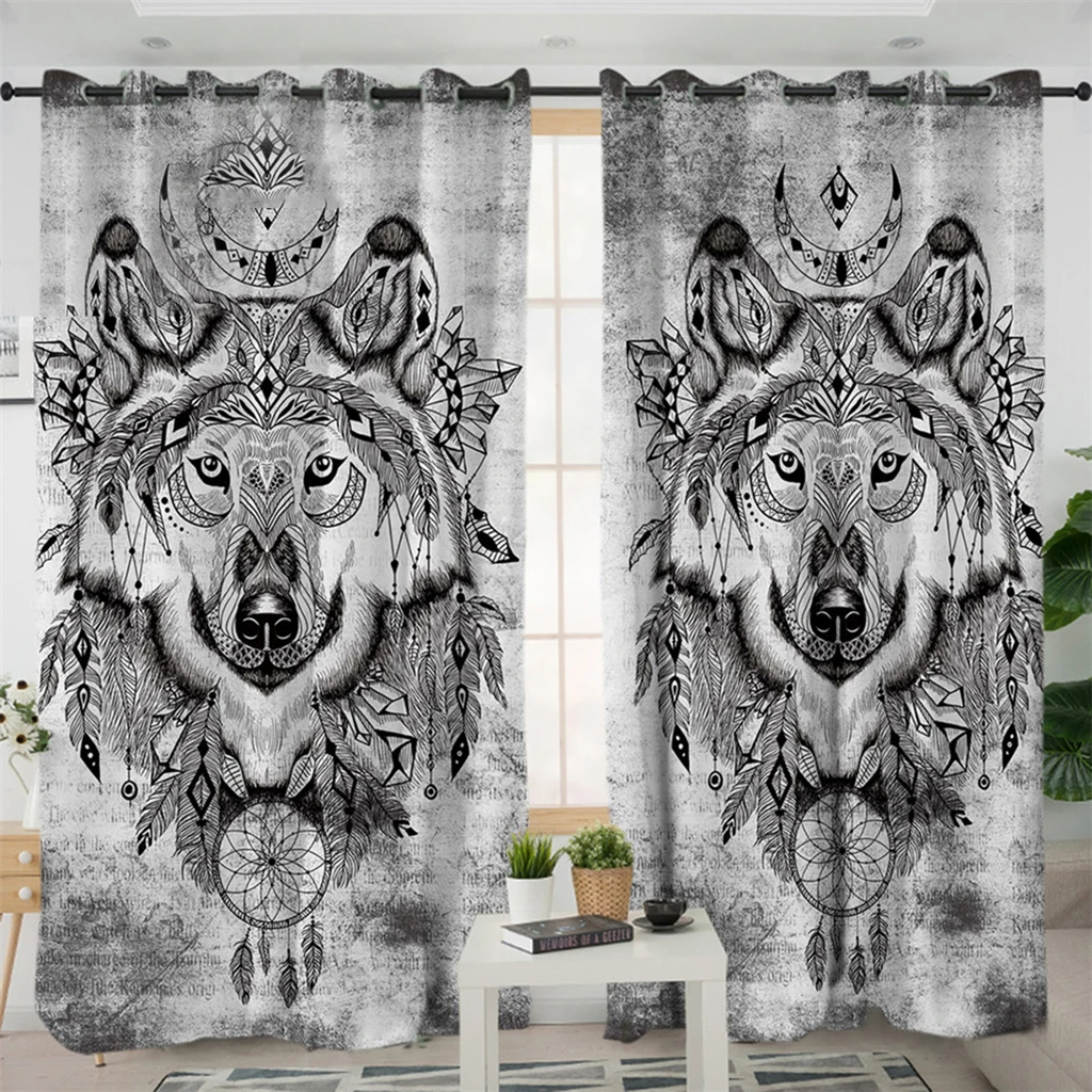 3D Personality Totem Night Animal Curtain, Hungry Wolf, Living Room, Home, Bedroom, Shading Cloth, Custom Hook Decorative