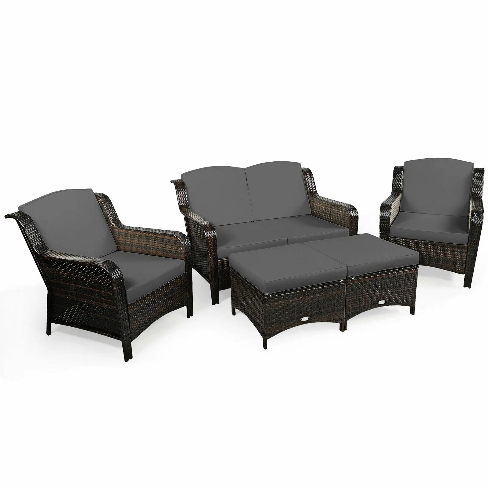 5 Pieces Patio Furniture Set Outdoor Rattan Conversation Sofa Set W/ Cushions  HW67702