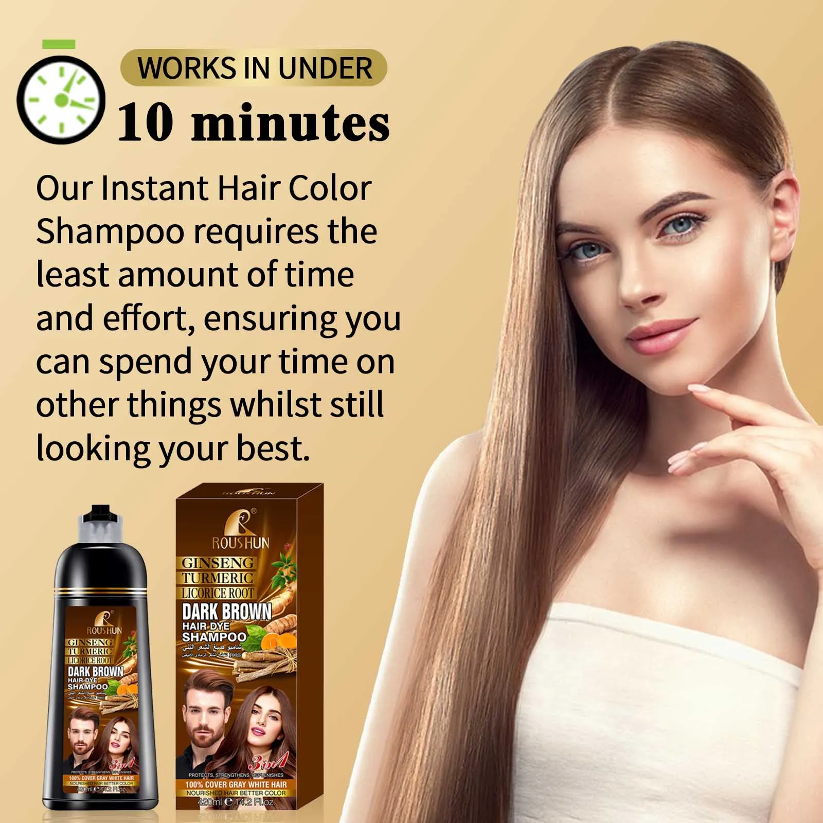 Brown Hair Color Shampoo for Gray Hair Instant Hair Natural Long Lasting for Men and Women 14.2 Fl.Oz