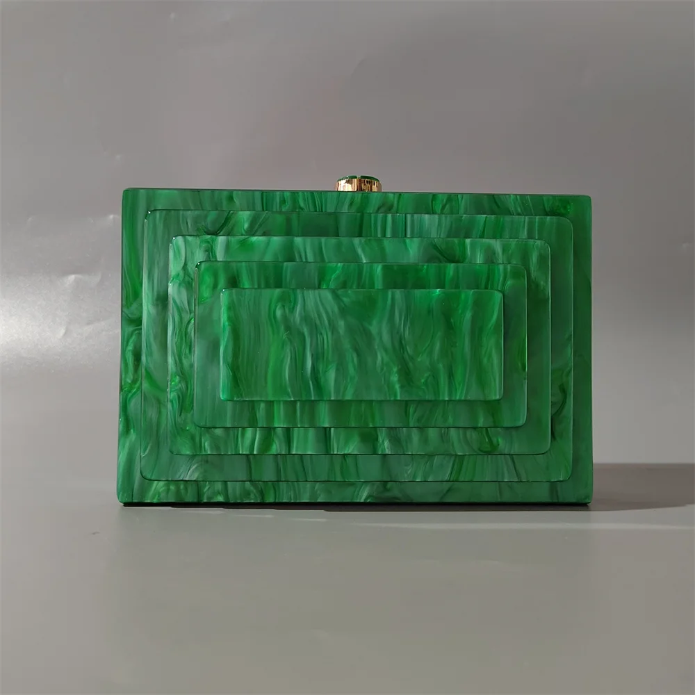 New Trendy Bags Brand Women Handbags Green Beige Acrylic Luxury Party Evening Bag Woman Casual Cute Box Mini Clutch Purse Wallet