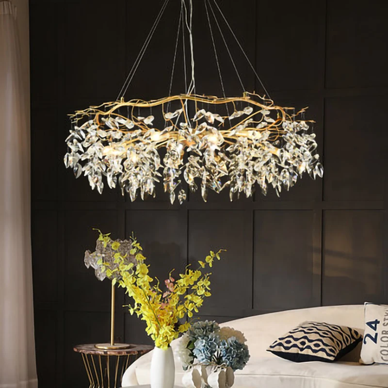 

‌Modern Crystal LED Chandelier with Gold Finish Branch-Inspired Design for Hotel Lobby Living Room Dining room Art Deco Lighting