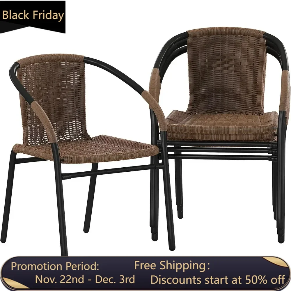 Modern rattan outdoor stackable dining chairs, stacked rattan bar chairs for terraces, 4-piece set