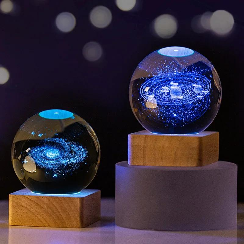 3D Crystal Planet Saturn Galaxy Night Lamp 8cm Crystal Ball Night Light Colorful Lights Birthday Gift LED Sphere Home Decoration