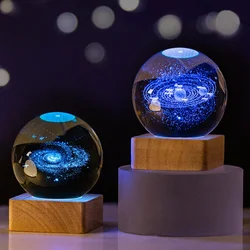 3D Cristal Planeta Saturno Galaxy Night Lamp, Bola Luz Noturna, Luzes Coloridas, Esfera LED, Decoração para Casa, Presente de Aniversário, 8cm