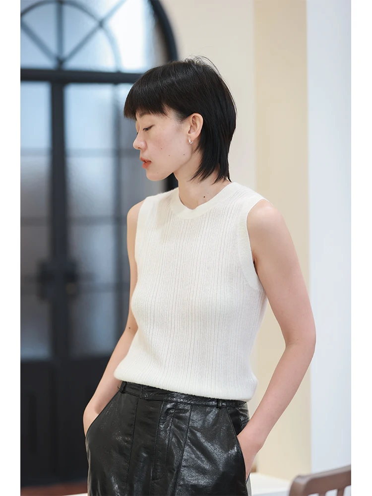 

Pure Camere Knitted Vest Women's round Ne Base Layer Top Retro Striped Casual Sle ort Svel Spring Autumn New Ar...