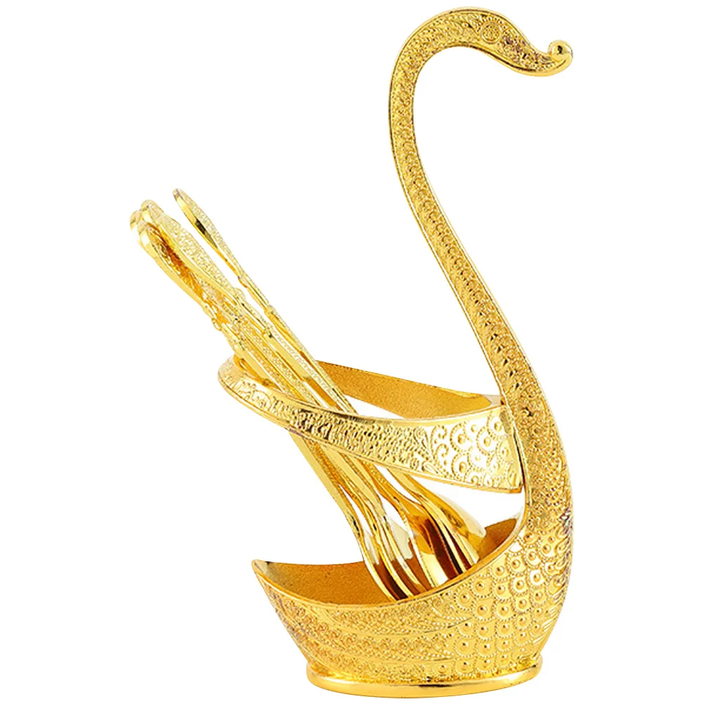 

Swan Spoon Set Coffee Dessert Spoons Holder Unique Shape Elegant Table Decor Metal Teaspoons Stirring Mixing Practical Kitchen