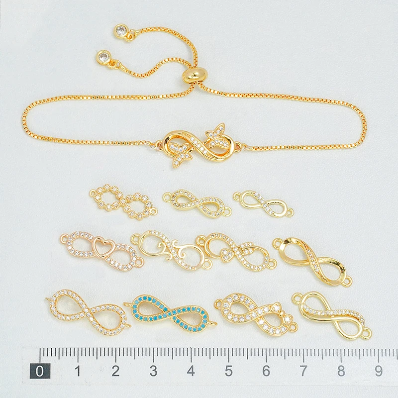 

8Pcs 8 Zigzag Bow Connector for Diy Bracelet Necklace Jewelry Making Brass Gold Plated Inlay Zircon Butterfly Curved Accessorie