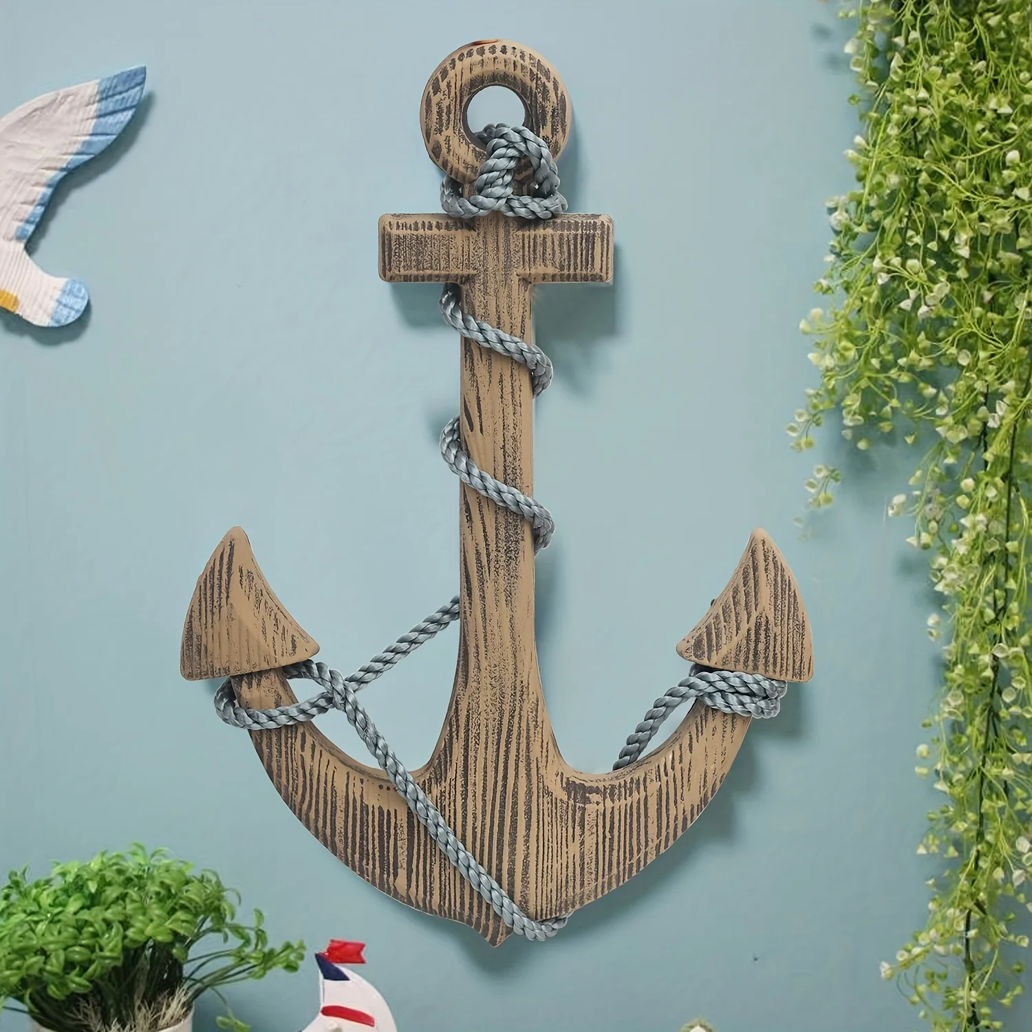 Wooden Boat Anchor Wall Decor – Natural Light Brown Nautical Theme Decoration for Living Room, Bedroom or Entryway – Handcrafted view 7