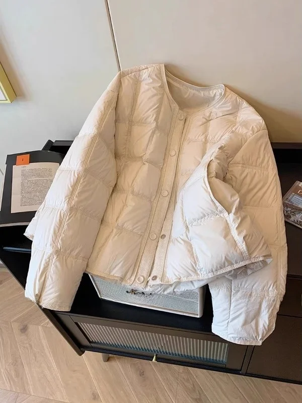 

Retro ort Cotton Jaet round Neline Quilted Outerwear Ele Chic Autumn Top for Women Commute Sle Regular Fit Long S...