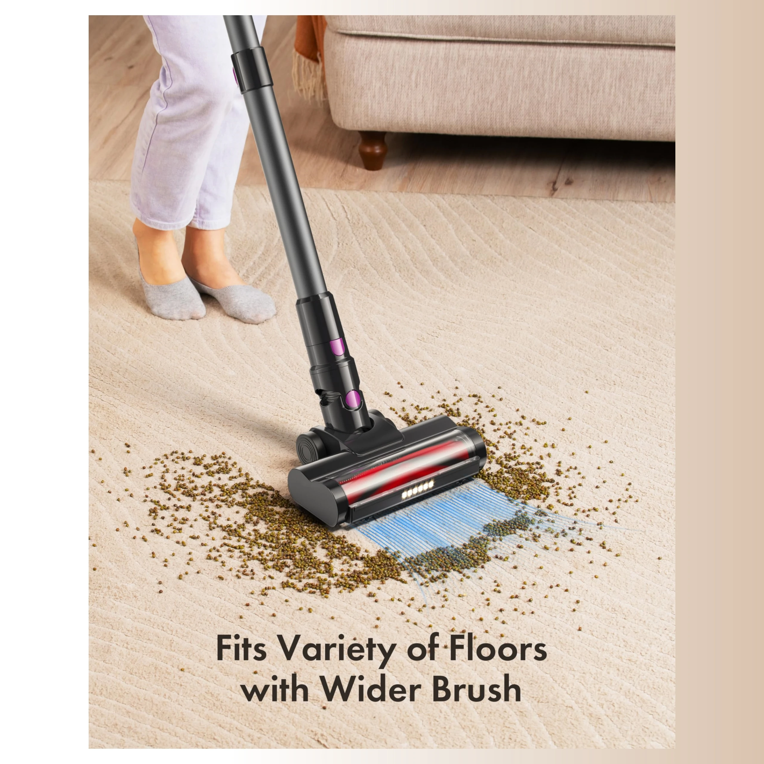 Vacuum Cleaner Cordless  Motor up to 45 Mins Detachable Battery Stick Vacuum With 0.6L Dust Cup Touch Display for Carpet Hardwoo