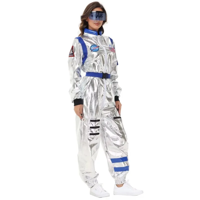 Adult Silver Astronaut Costume Men Women Spaceman Suit Space Jumpsuit Halloween Cosplay Party Fantasia Dress Up Adults S-XL