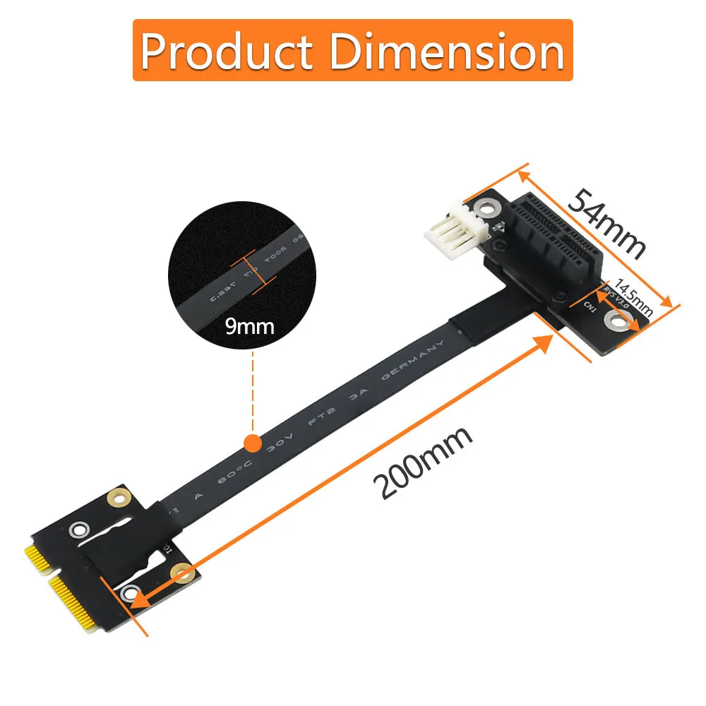 Add On Cards 270 Degree Mini PCIe To PCI-E 1X Adapter Cable Mini PCI Express to PCI-E X1 Riser 4Pin Power Connector for Extender