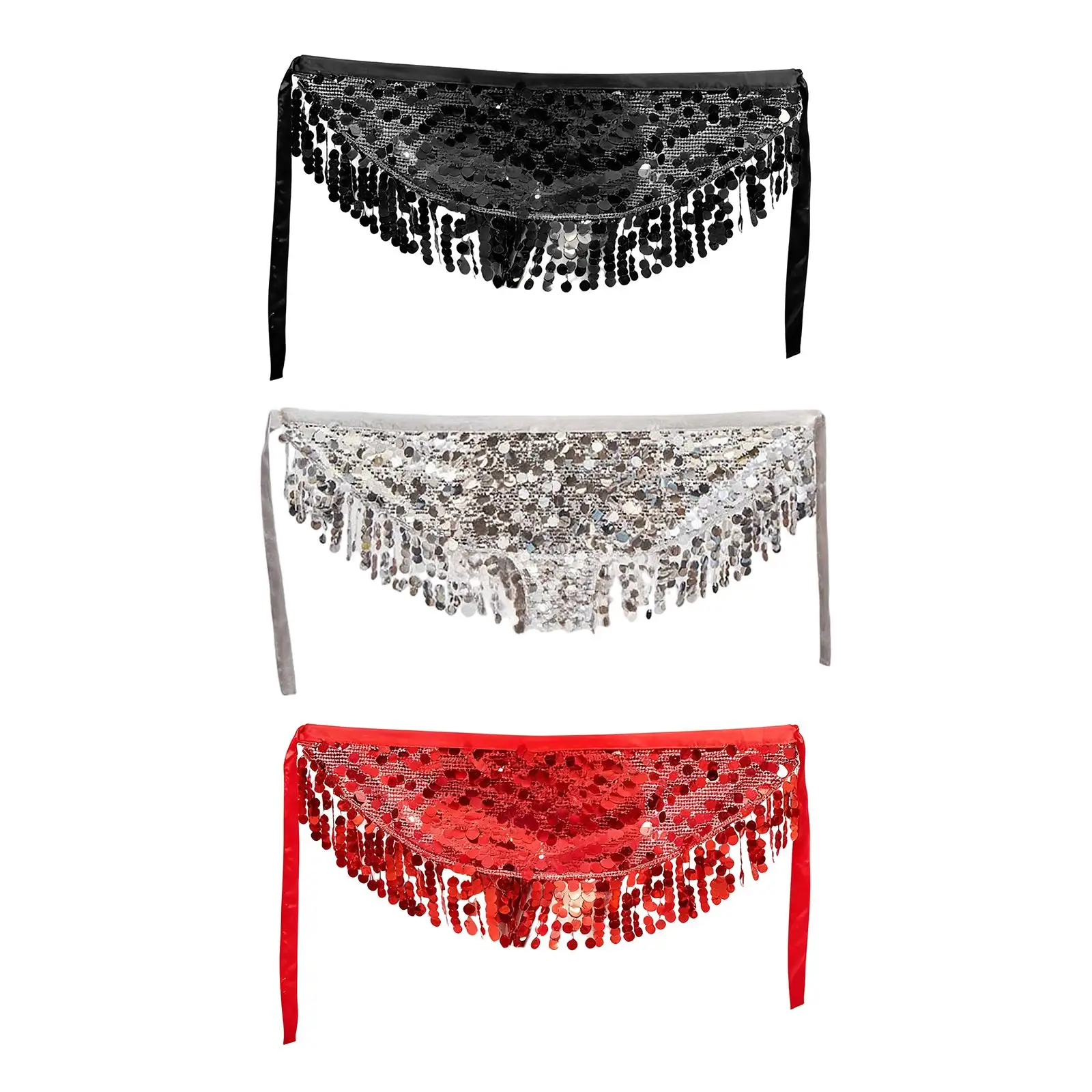 Belly Dance Hip Scarf Sequin Tassel Skirt for Stage Performance Women Girls