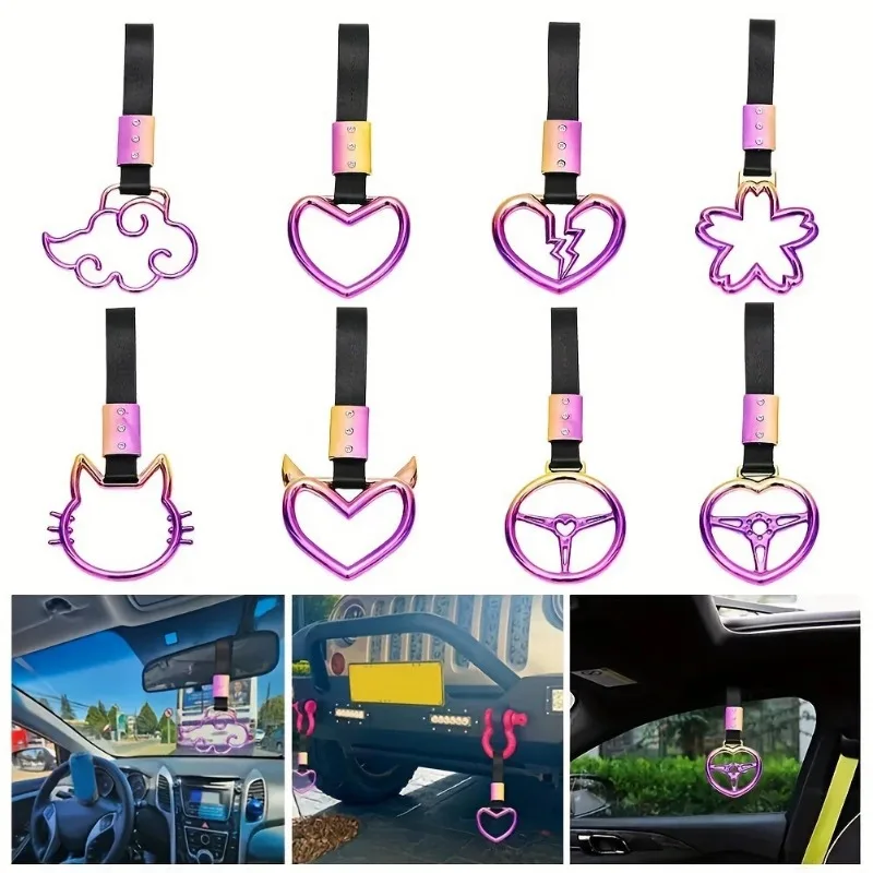 1PCS New JDM Tsurikawa Handle Ring Heart Train Bus Hand Strap Styling Drift Charm Car Warning Tow Strap Hook Sticker