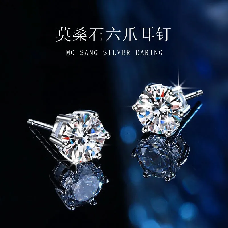 Sterling silver geometric earrings for women — six-prong set with ultra-flash zircon and D-color moissanite stones — available i