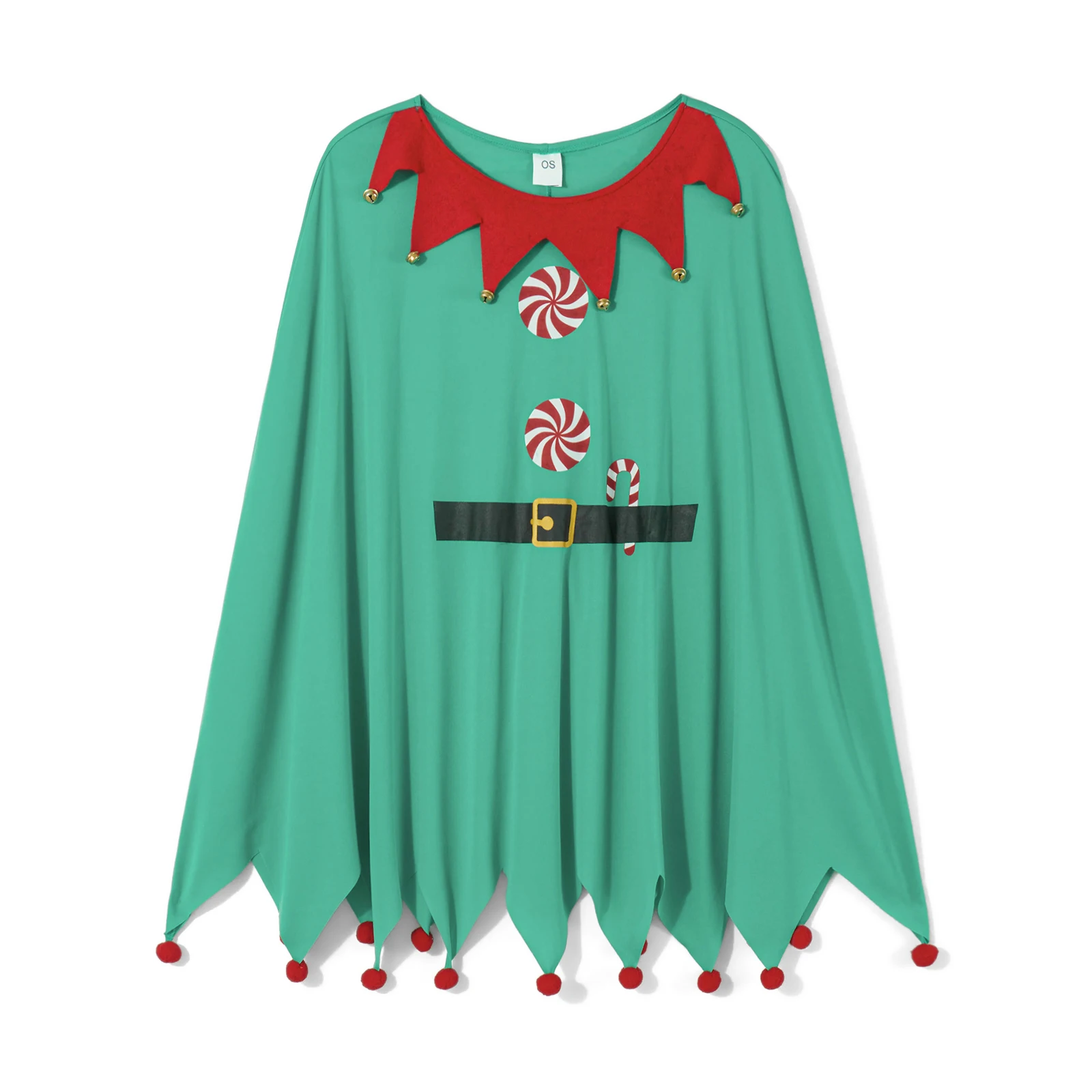 المرأة عيد الميلاد المعطف زي حلوى قصب طباعة جولة الرقبة عباءة كيب حزب الدعامة للحزب تأثيري #4