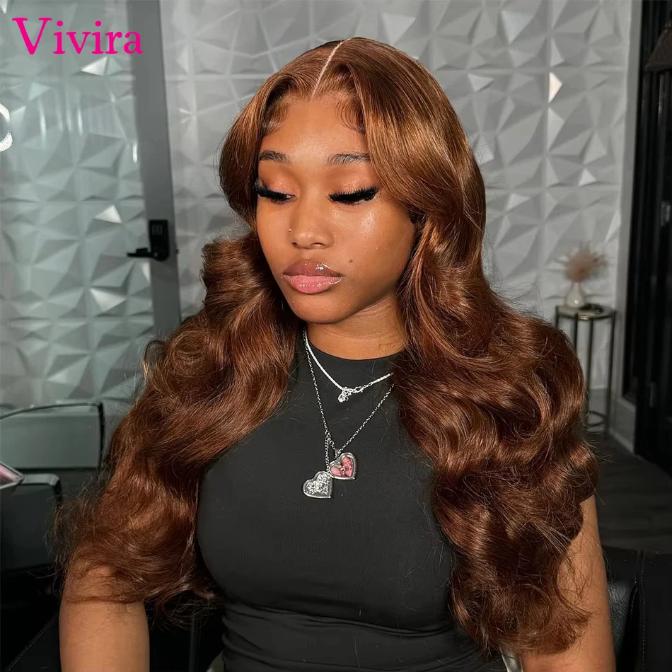 

Chocolate Brown Body Wave Lace Front Wig Transparent 13x6 HD Lace Frontal Wigs 30 Inch 13x4 Preplucked Colored Human Hair Wigs