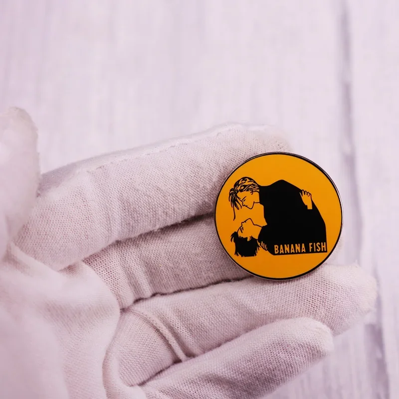 Banana Fish Ash Lynx Eiji Okumura In Orange Background Brooch Anime Enamel Pins Badge Jewelry view 4