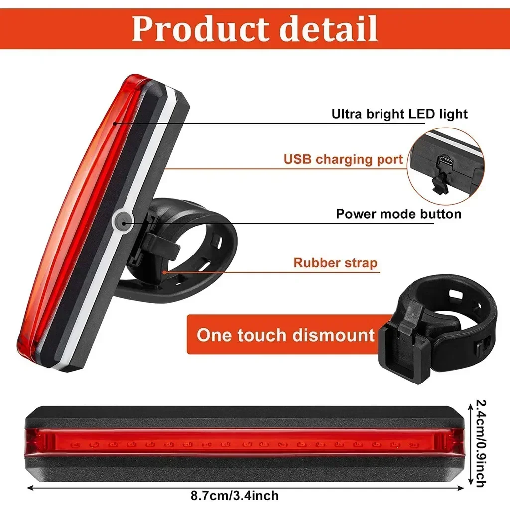 Bike Rear Light Highlight COB LED Tail Light Waterproof Bicycle USB Rechargeable Mountain Riding Cycling Tail Lamp Bicycle Parts