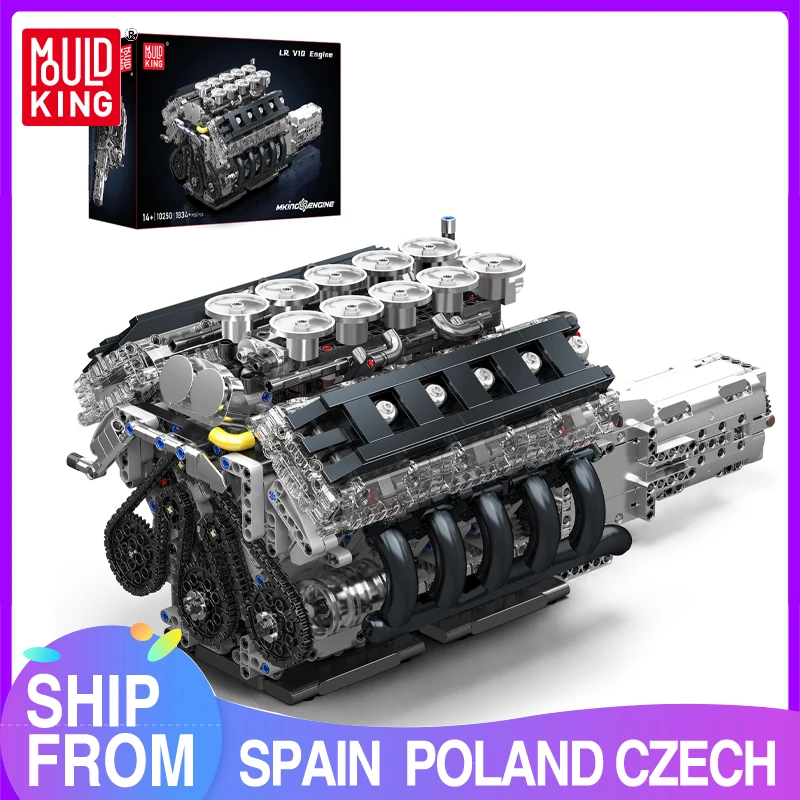 Mould King 10250 Technical Motor Power LR V10 Engine Building Block Technique Super Car Engine Brick Toy for Adults moc