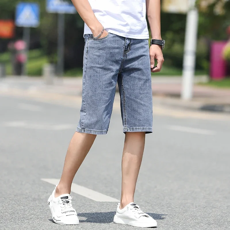 

Light Blue Denim Shorts Men 2024 Summer New Simple Loose Thin Five-quarter Pants Korean Version Short Jeans