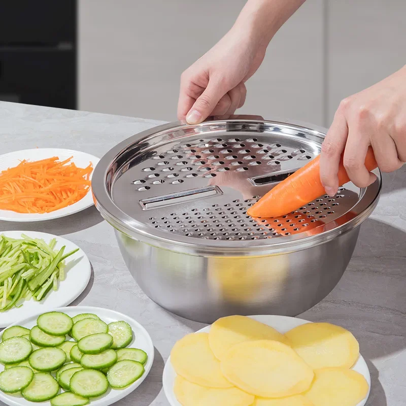 DSA Stainless steel wire planer basin Multifunctional vegetable cutter Four-piece set Household wire planer Kitchen wire wiper
