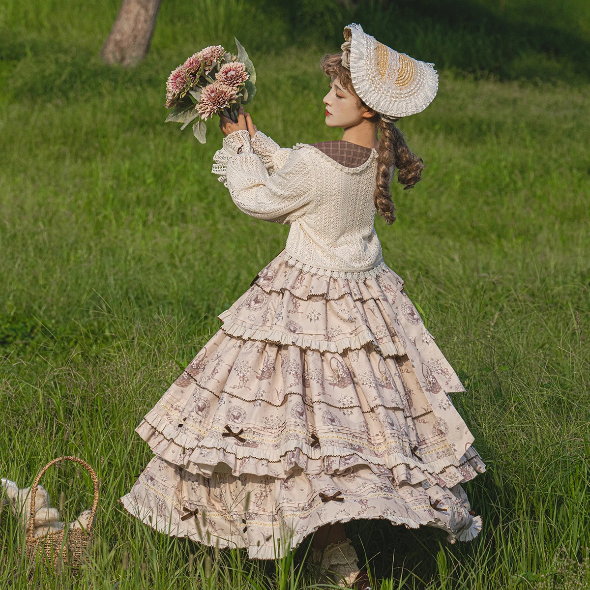 빈티지 인형 칼라 민소매 롱 드레스 여성용 우아한 레이어드 러플 엣지 데일리 로리타 드레스 세트 가을 코트 + 드레스