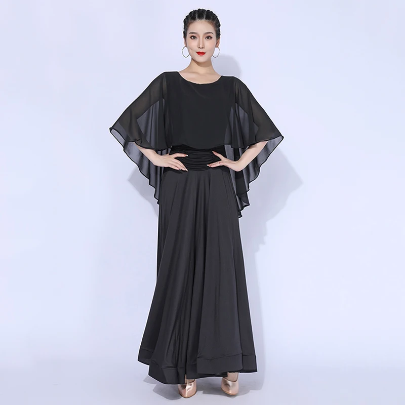 Elegante abito da valzer per competizione Abito da ballo standard da sala Donna Abiti lunghi neri Pratica femminile Dancewear VDL3929