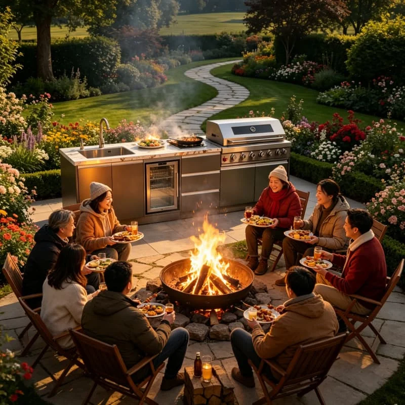 Outdoor Kitchen BBQ Grill Island Cart 5 Burner Gas Griddle With Side Burner Ice Bucket For Patio Deck Garden Party Customized