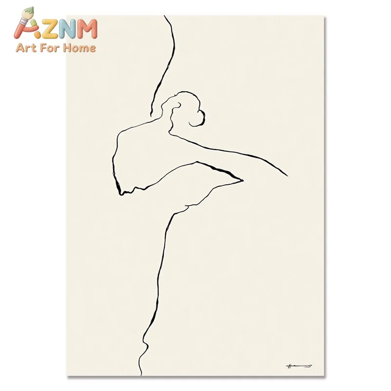 AZNM Nordic Beige Canvas Wall Art Abstract Lady Line Art Seashell Dandelion Peony Magnolia Flower Print for Living Room Bedroom