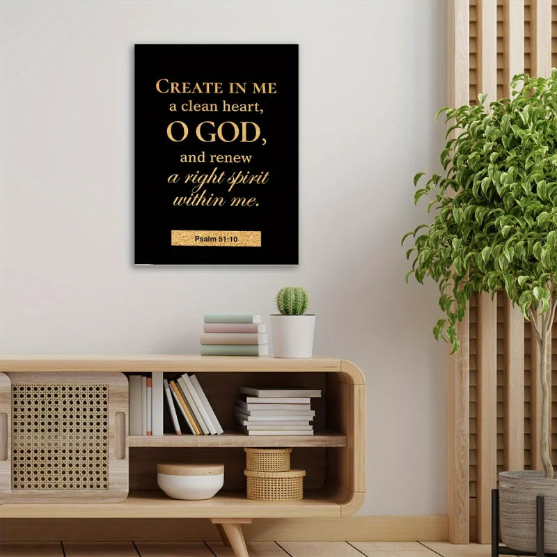 Inspirational Psalm 51:10 Canvas Wall Art - Waterproof Framed Home Decor with 