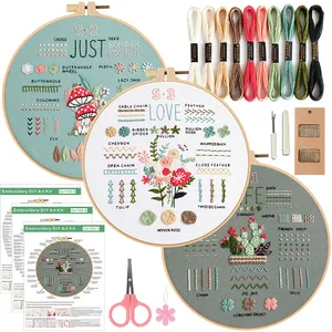 Bordado Starter Kit para Iniciantes, Stitches Practice Kit, Stamped Cross Stitch Sets com Ferramentas, 3 Sets 6 principais vendas bordadeiras - №1