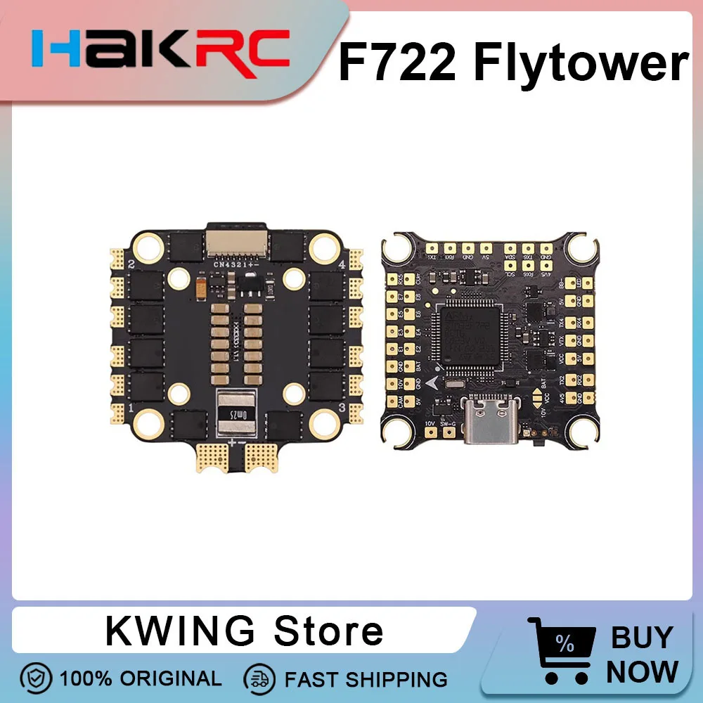 

HAKRC F722 V2 Flight Stack F7 FC and 45A/50A/60A/65A ESC 2-6S Lipo BEC 5V/3A 10V/2.5A For FPV Freestyle RC Drone Flight Control
