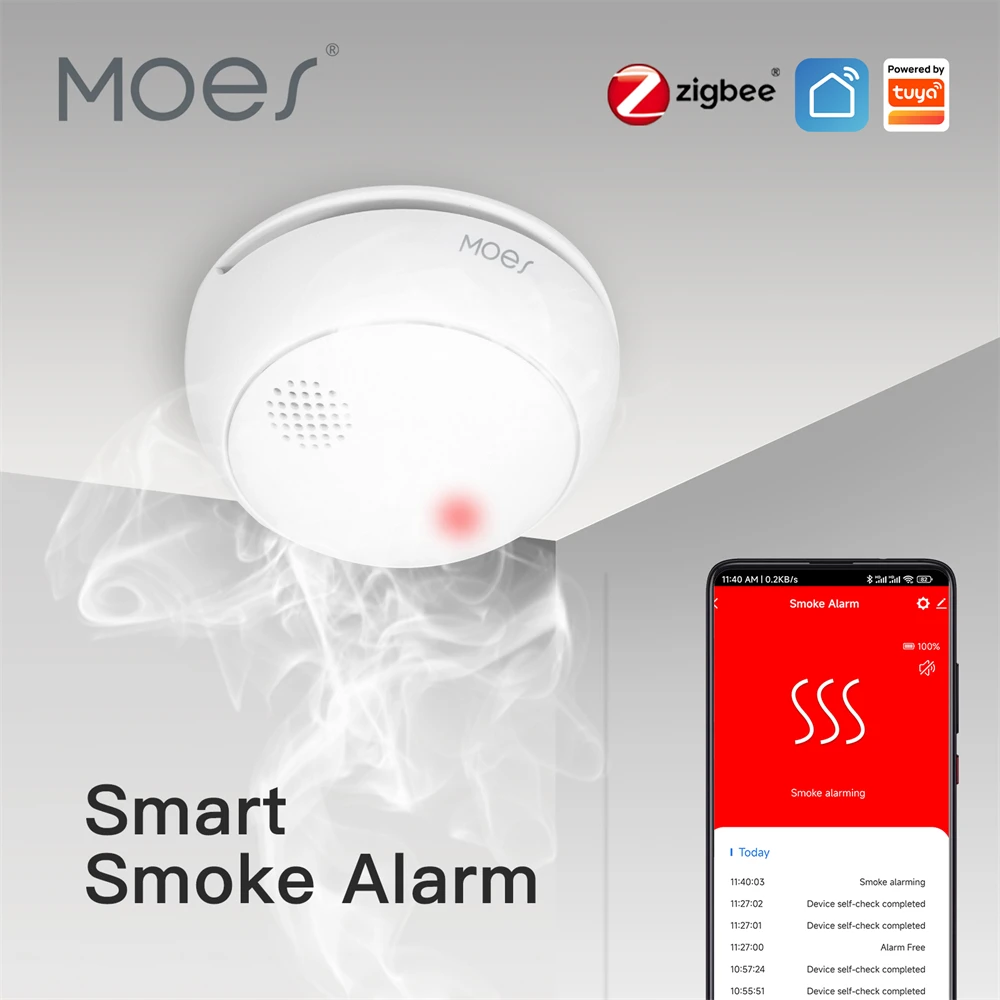 ZigBee Tuya Casa Inteligente allarme fumo protezione di sicurezza protezione antincendio rilevatore di fumo allarme antincendio accessori per vigili del fuoco