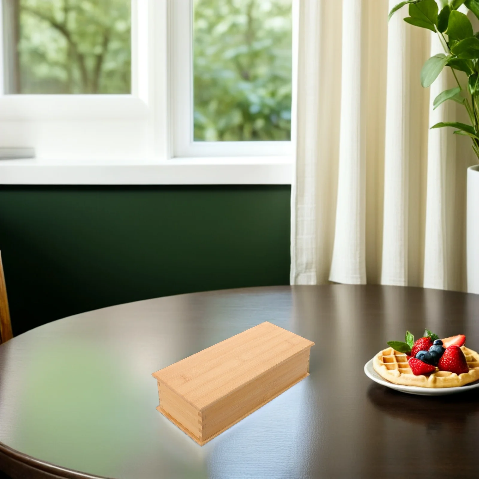 

Divided Bamboo Chopsticks Storage Box Lidded Chopstick Case Kitchen Utensil Organizer Fork Spoon Holder 11.20x4.91x3.07 Cutlery