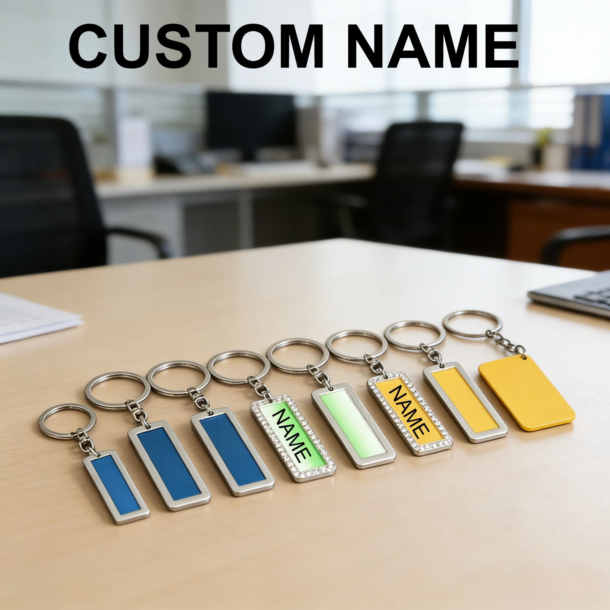 

Creative Keychain Custom Logo Name Laser Diamond Stainless Engraving Metal Pendant Moto Key Chain Ring Characters Keyring Gift
