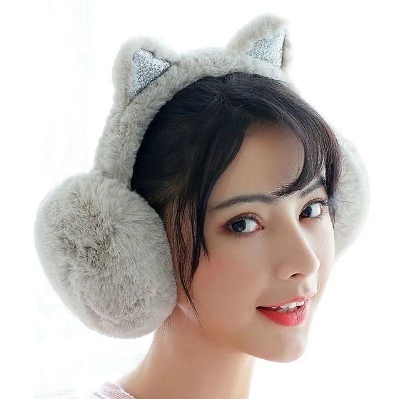 Girl Winter Cat Ear Earmuffs Foldable Warm  Protect Cute Faux Fur Soft Fluffy Earcap Korean Style Children Ear Cover Ear Muff