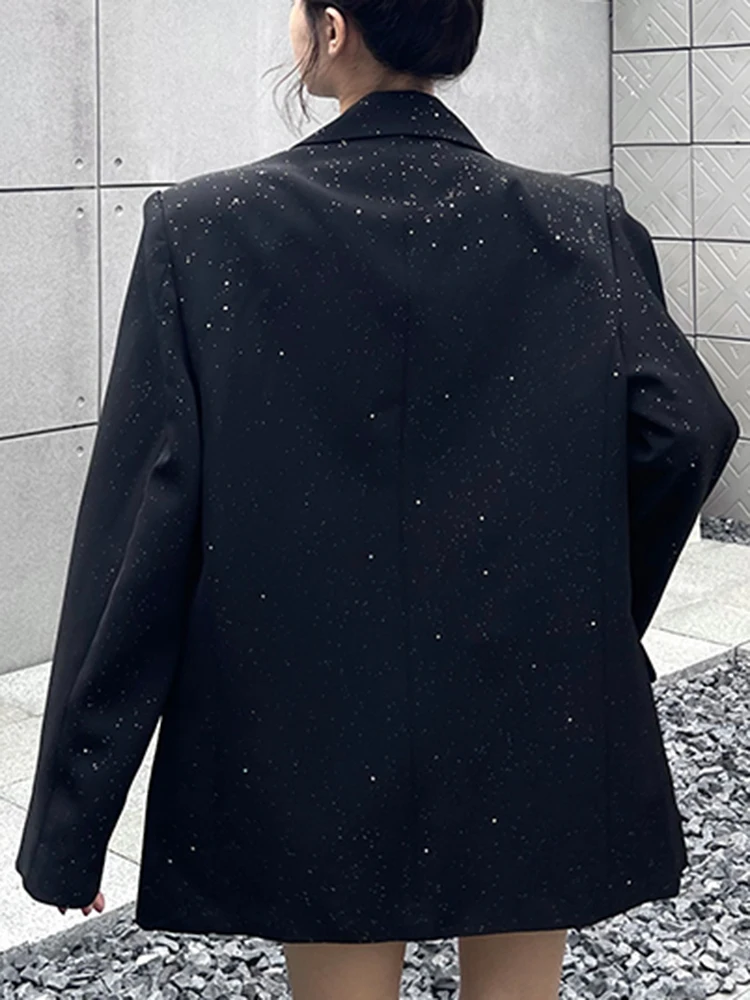 YERMORA Nero Rivetto Paillettes Moda Giacca Casual Per Le Donne Risvolto Manica Lunga Allentato Nuova Giacca Marea Primavera Autunno 2025