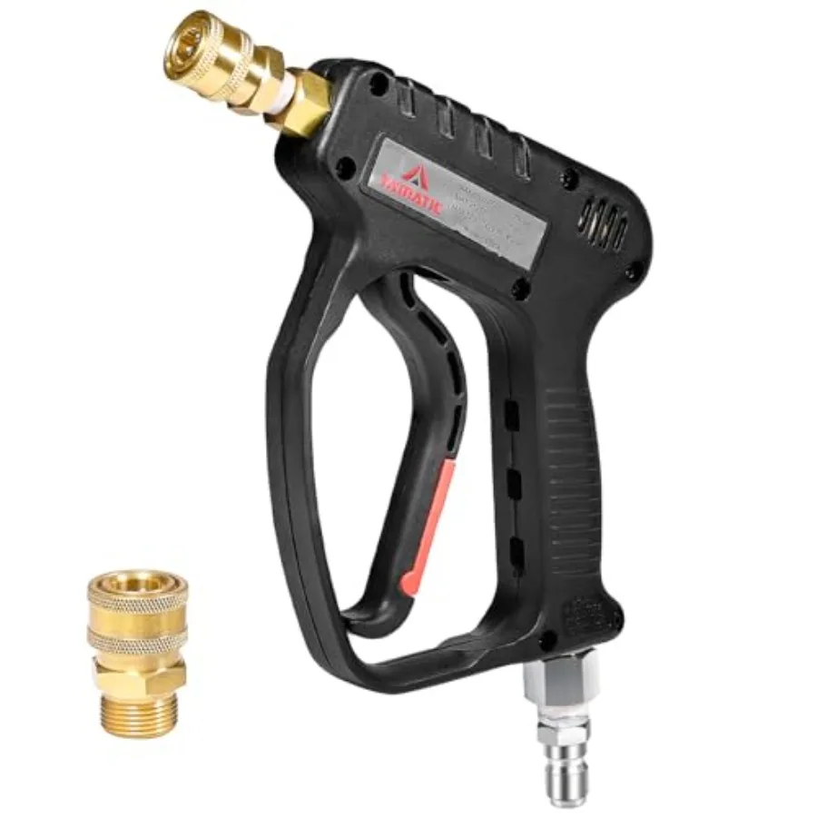 

Pressure Washer Short Gun for car wash: stainless steel, black, 5000 PSI with 3/8 swivel plug, M22-14mm coupler, stubby trigger