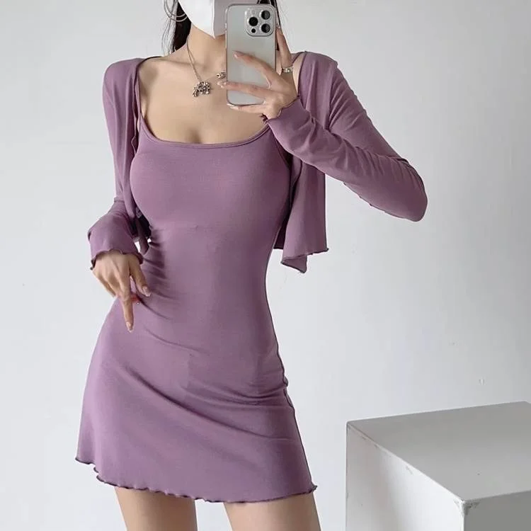 

Pure Color Wooden Long Sve Open Cardigan T-irt Women's ort Sle Spring Summer Slimming Bal Strap Dr Two ...