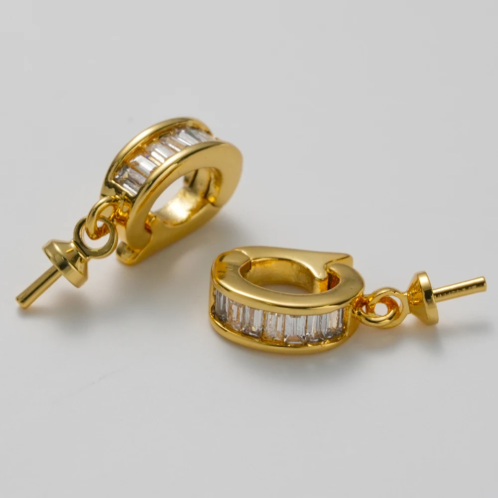 2개 18K 금도금 황동 아이핀 베일 페그 라인스톤 클라스프 커넥터 (반구멍 구슬, 참, 펜던트, 쥬얼리 제작용)